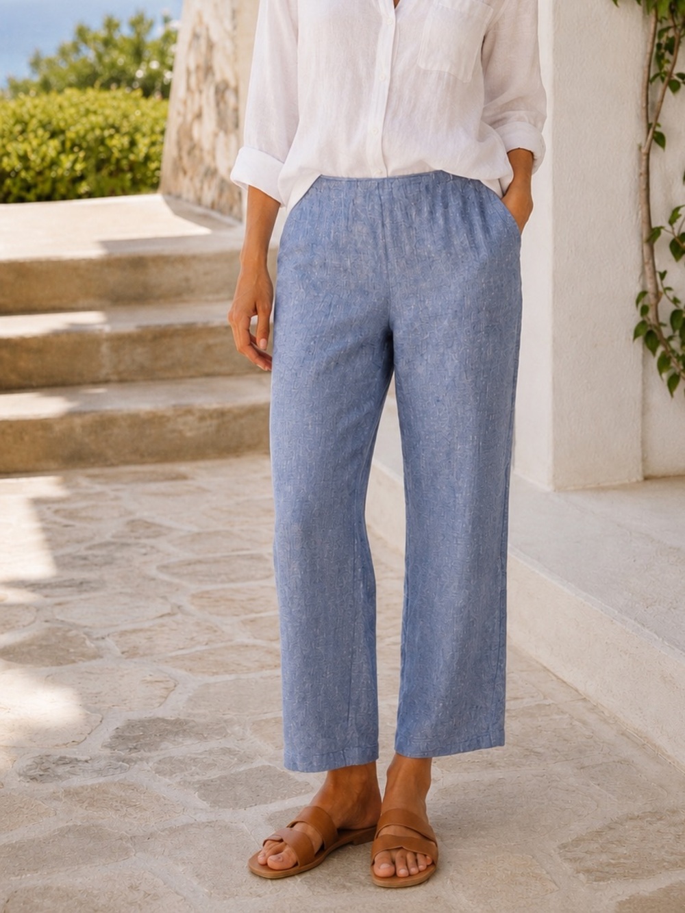 J.Jill Love Linen Sky Blue Pull On Straight Leg Pants 2X Linen